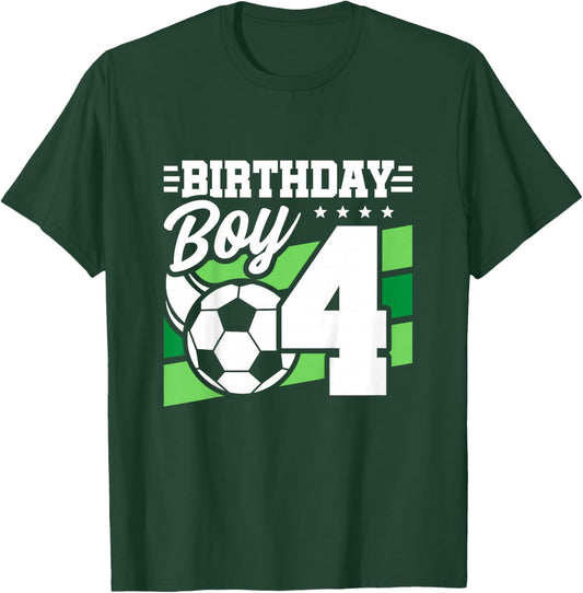 Kids Soccer Birthday Party - 4 Year Old Boy - 4th Birthday T-Shirt - T-Shirt | Forest