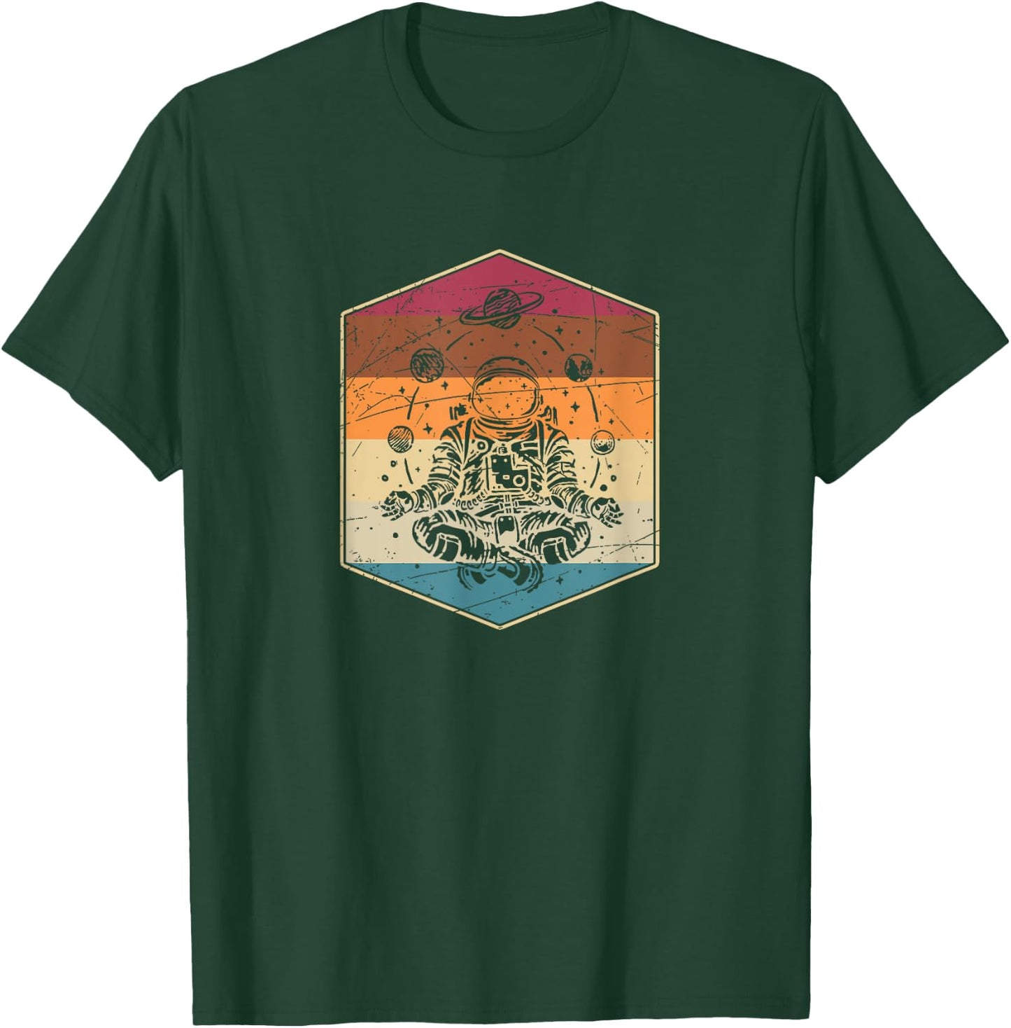 Funny Meditation Yoga Cosmonaut Science Gift Retro Astronaut T-Shirt - T-Shirt | Forest
