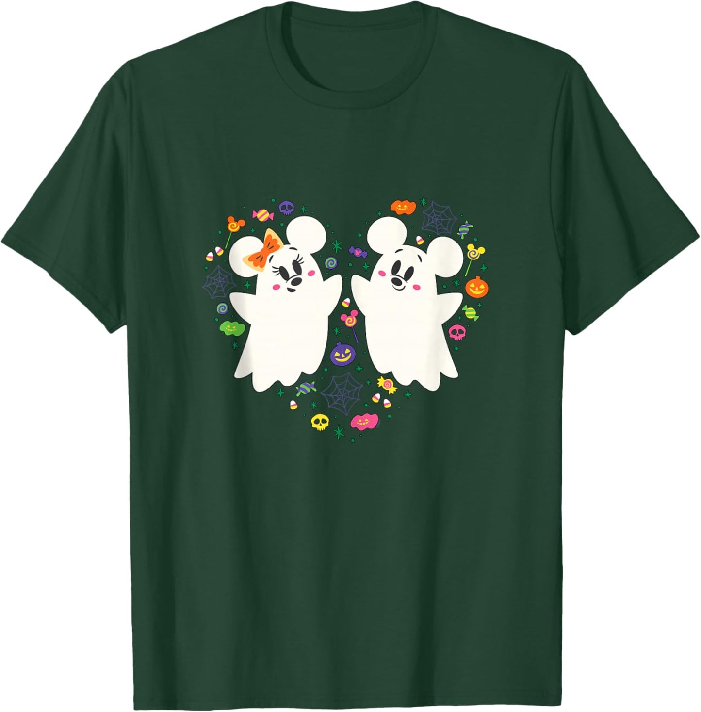 Disney Mickey and Minnie Cute Little Ghosts Halloween Heart T-Shirt - T-Shirt | Forest