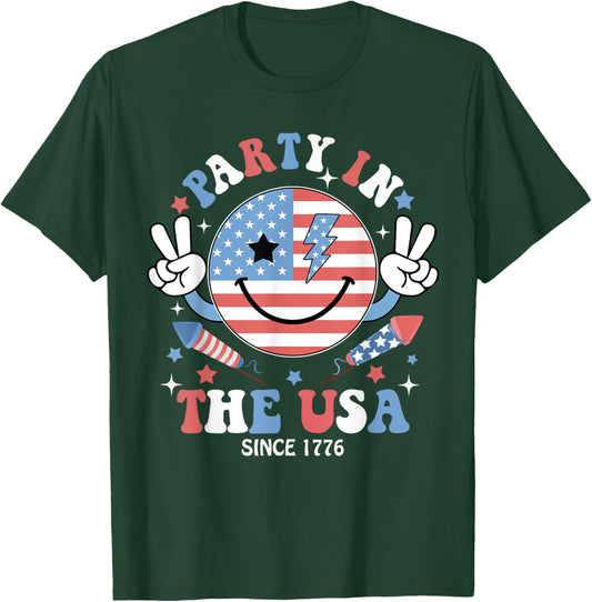 Party in the USA 4th of July Preppy Shirt Women Kids T-Shirt - T-Shirt | Forest