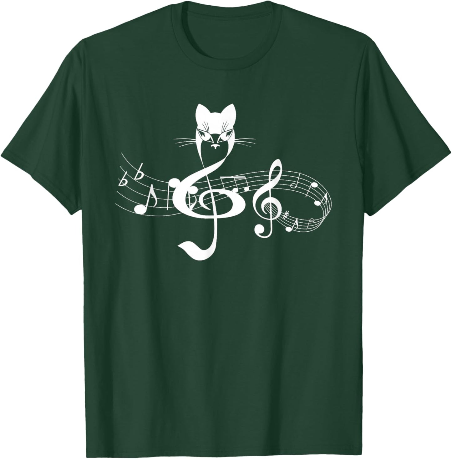 Music & Cats Lover Treble Clef Funny Cat Music Notes T-Shirt - T-Shirt | Forest
