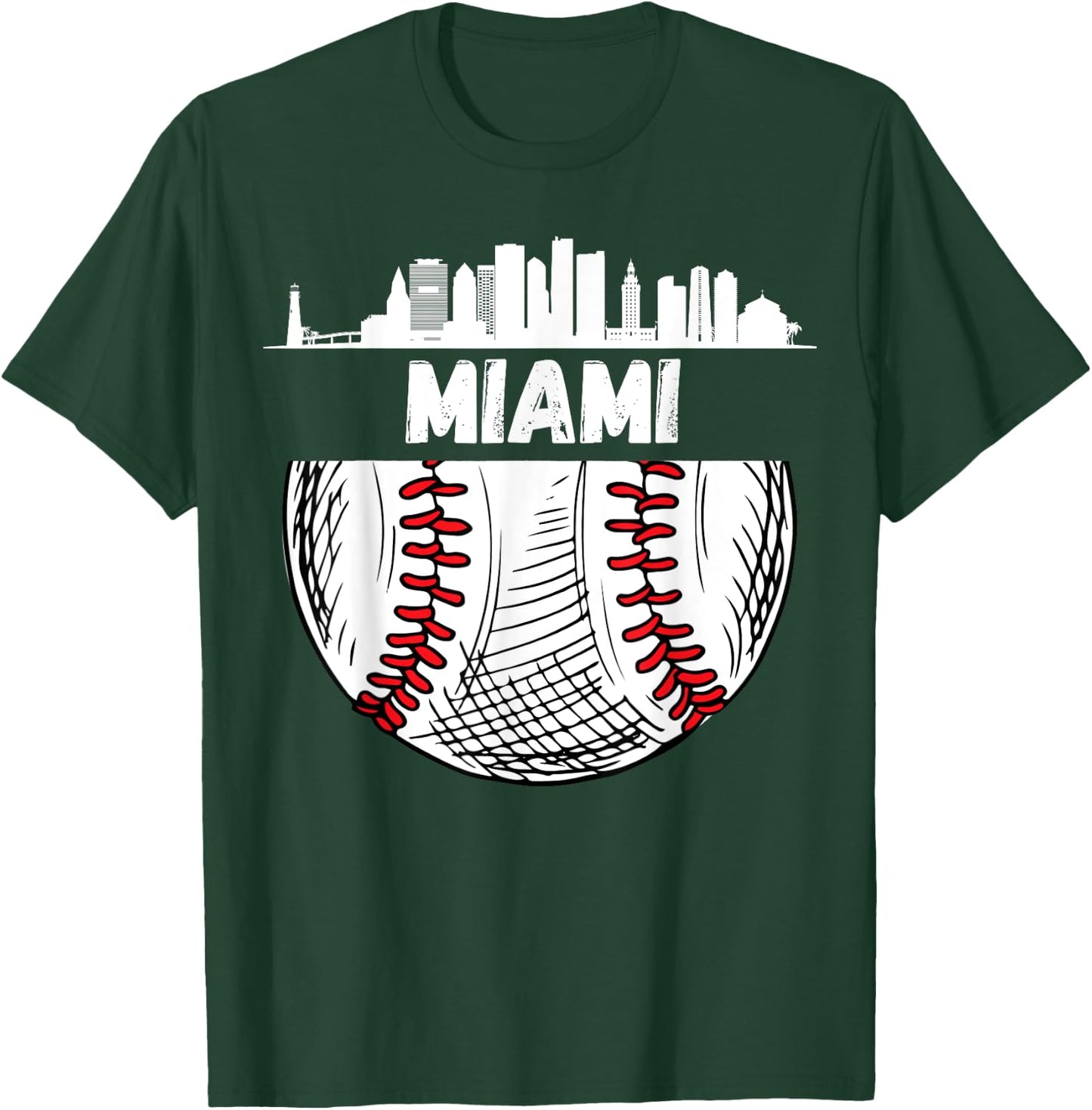 Vintage Miami Baseball Skyline Miami Baseball T-Shirt - T-Shirt | Forest