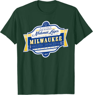 Milwaukee National Lager Beer Label T-Shirt - T-Shirt | Forest