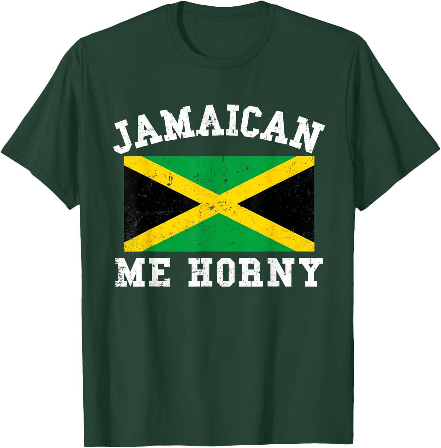 Jamaican Me Horny Shirt Jamaica Flag Caribbean Vacation Gift T-Shirt - T-Shirt | Forest