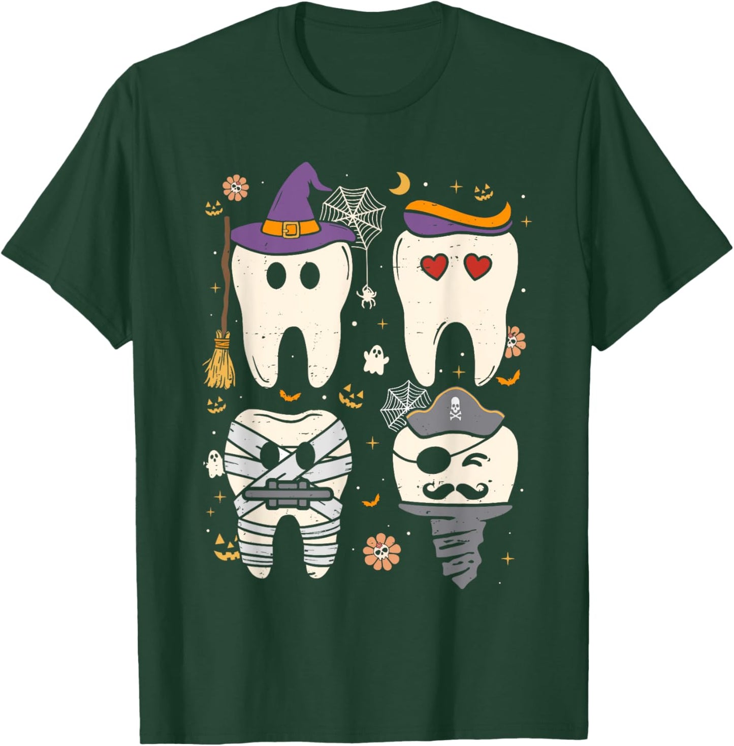 Halloween Dentist Witch Teeth Dental Crew Costume Men Women T-Shirt - T-Shirt | Forest