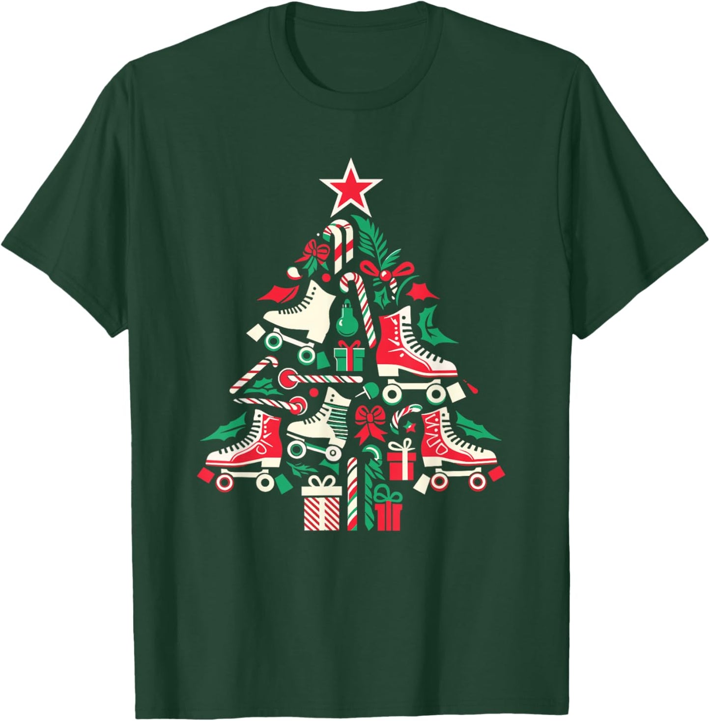 Funny Roller Skating Christmas Tree Roller Skate T-Shirt - T-Shirt | Forest