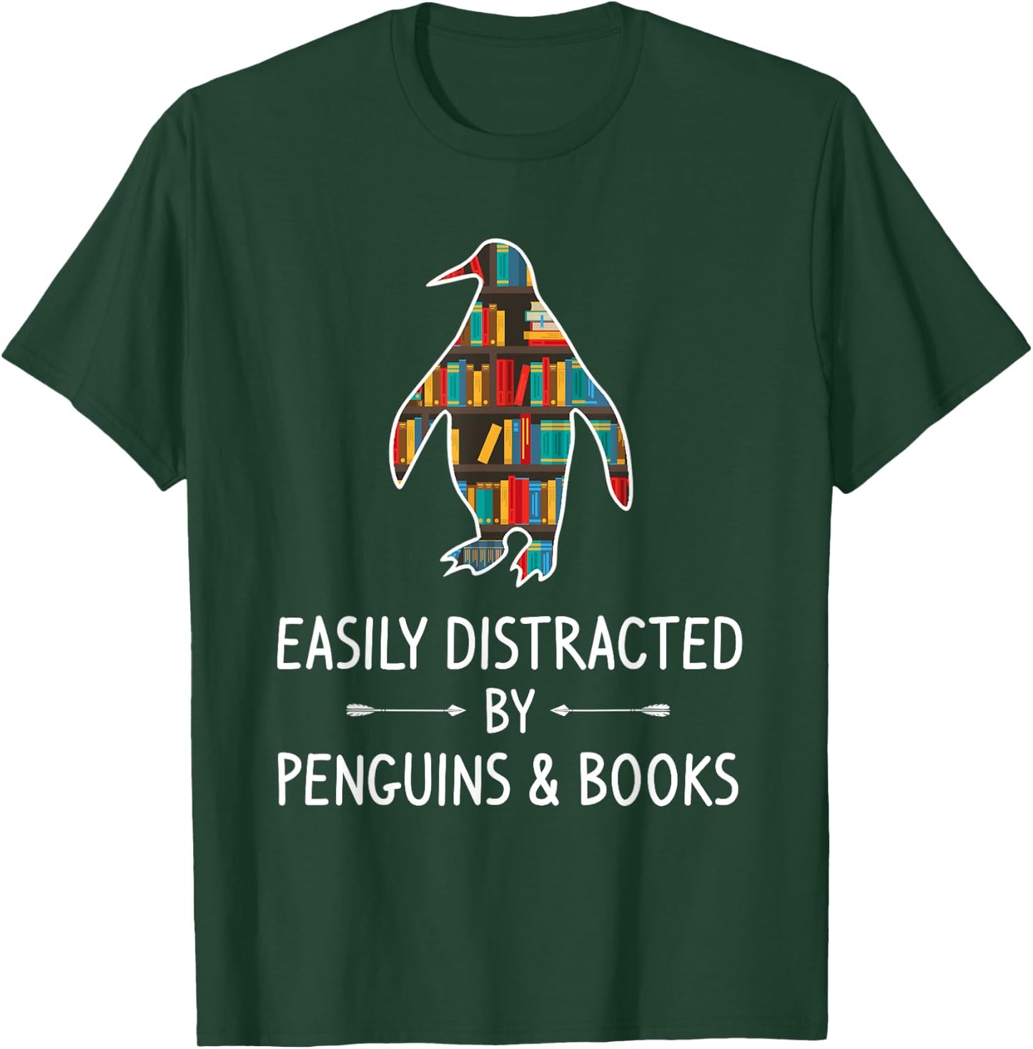Easily Distracted By Penguins & Books Lover Gift Bird Animal T-Shirt - T-Shirt | Forest