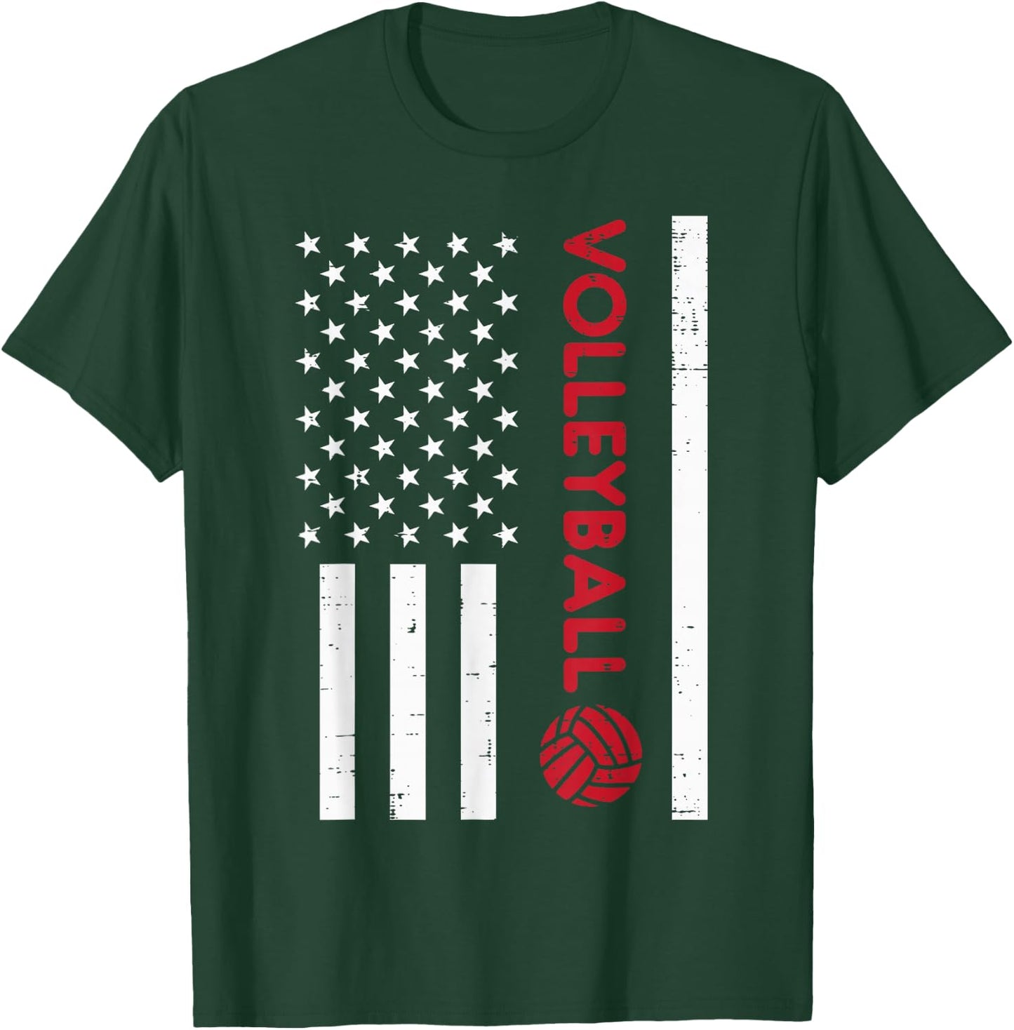 US Flag Red Volleyball Vintage Patriotic Men Women Kids T-Shirt - T-Shirt | Forest