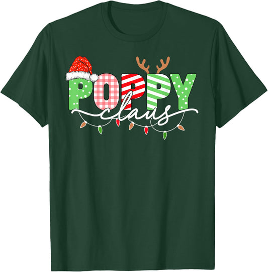 Poppy Claus Christmas Lights Santa Hat Family Matching T-Shirt - T-Shirt | Forest