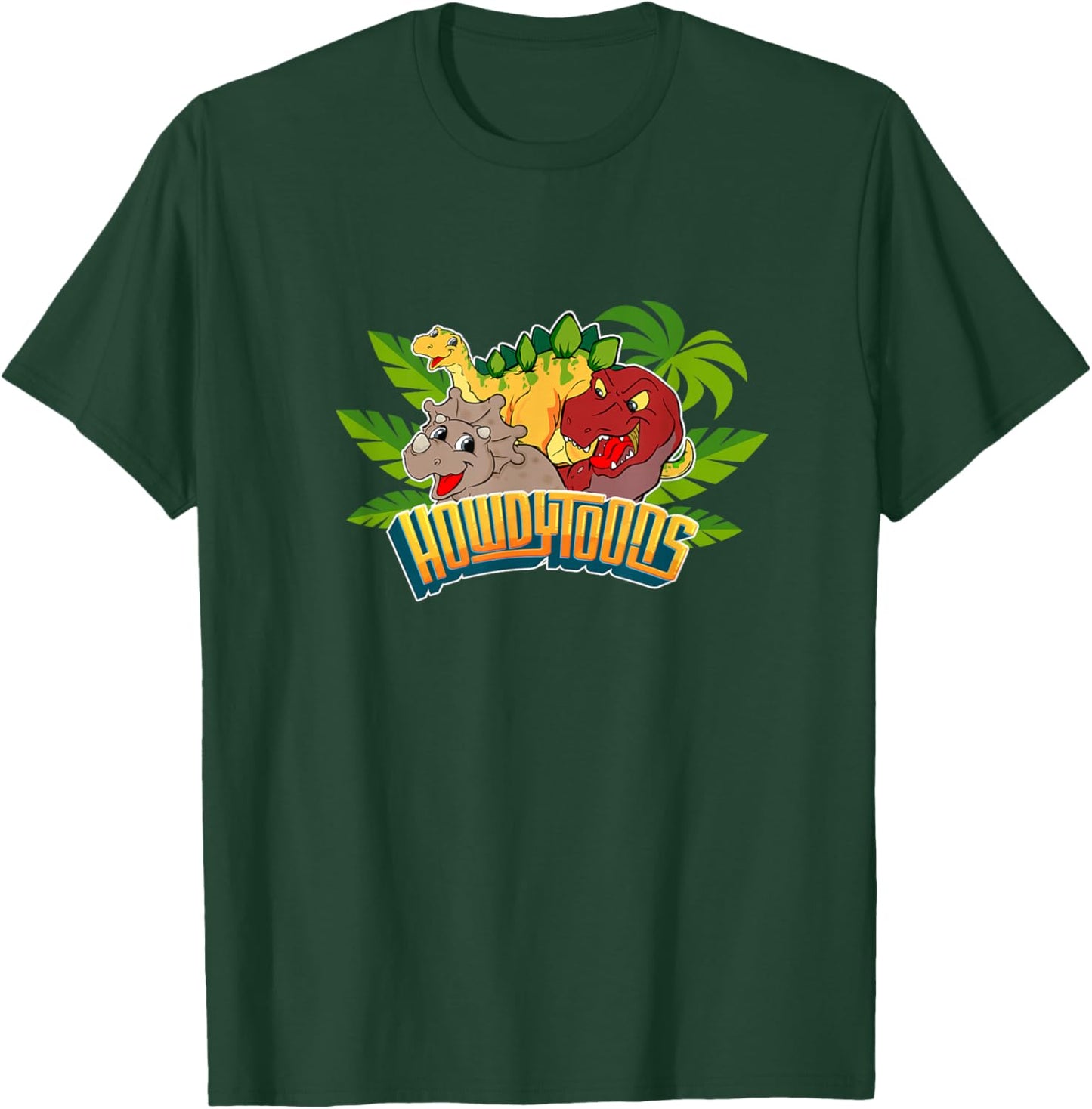 Howdytoons Dinostory: Terri vs T-Rex Kids Black Cartoon Tropical T-Shirt - T-Shirt | Forest