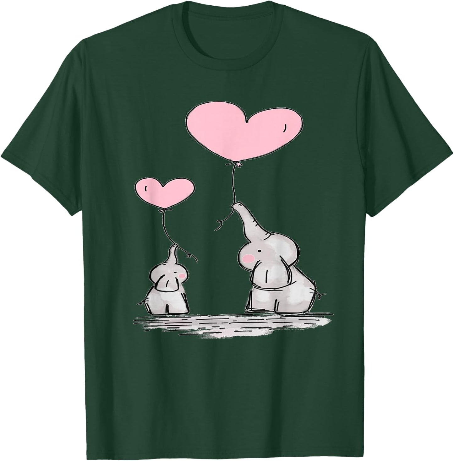 Cute Mom Baby Elephant Pink Heart Balloons T-Shirt - T-Shirt | Forest