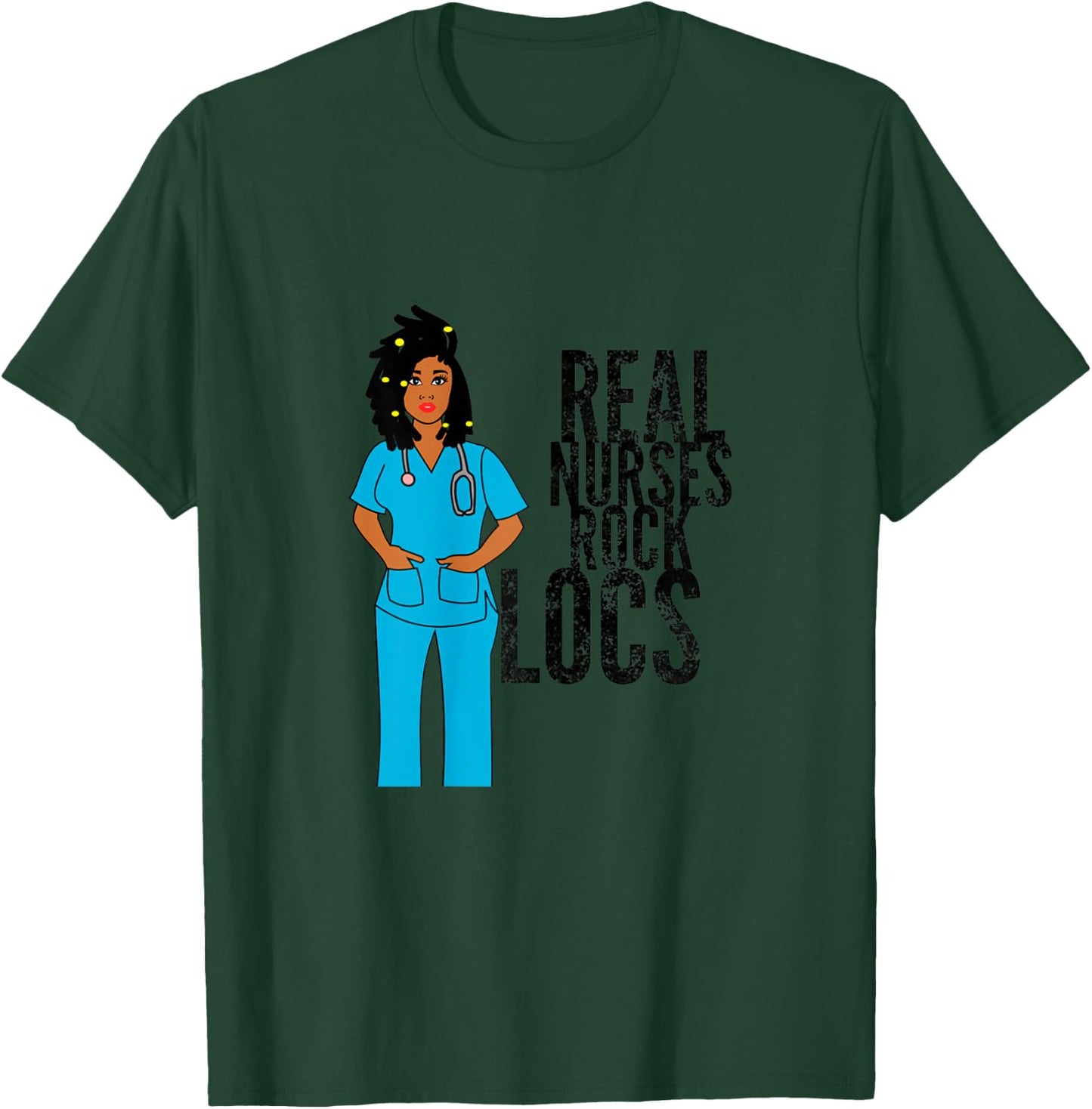 Black African American Nurse natural hair locs dreadlocks T-Shirt - T-Shirt | Forest