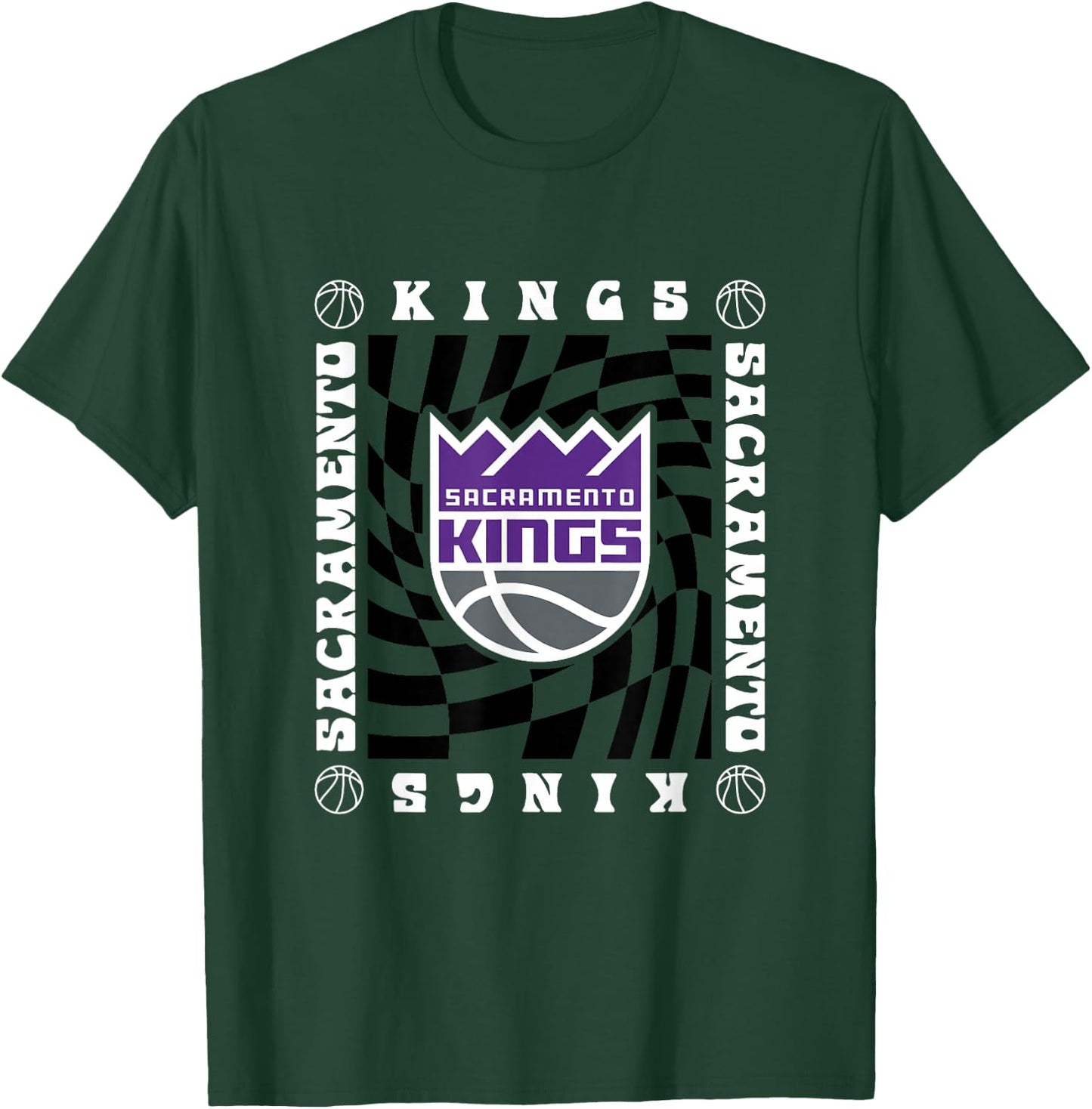 NBA Sacramento Kings Retro Checkerboard Wave T-Shirt - T-Shirt | Forest
