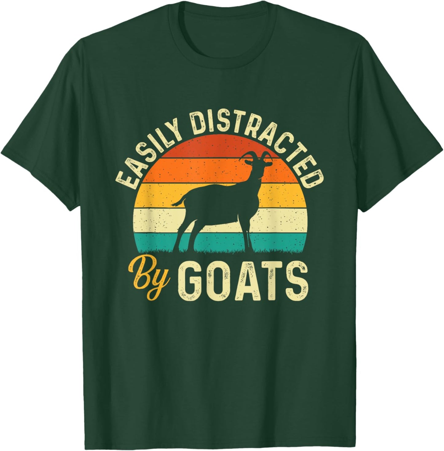 Easily Distracted By Goats - Retro Vintage Goat Lover Farmer T-Shirt - T-Shirt | Forest