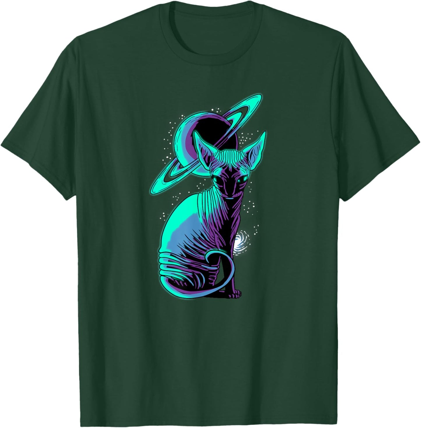 Galaxy Saturn Planet Sphynx Cool Cat Feline Cat Lover Gift Women Kids T-Shirt - T-Shirt | Forest