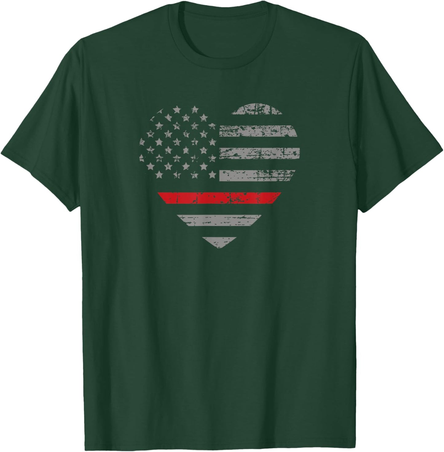 Thin Red Line Heart American Flag T-Shirt - T-Shirt | Forest