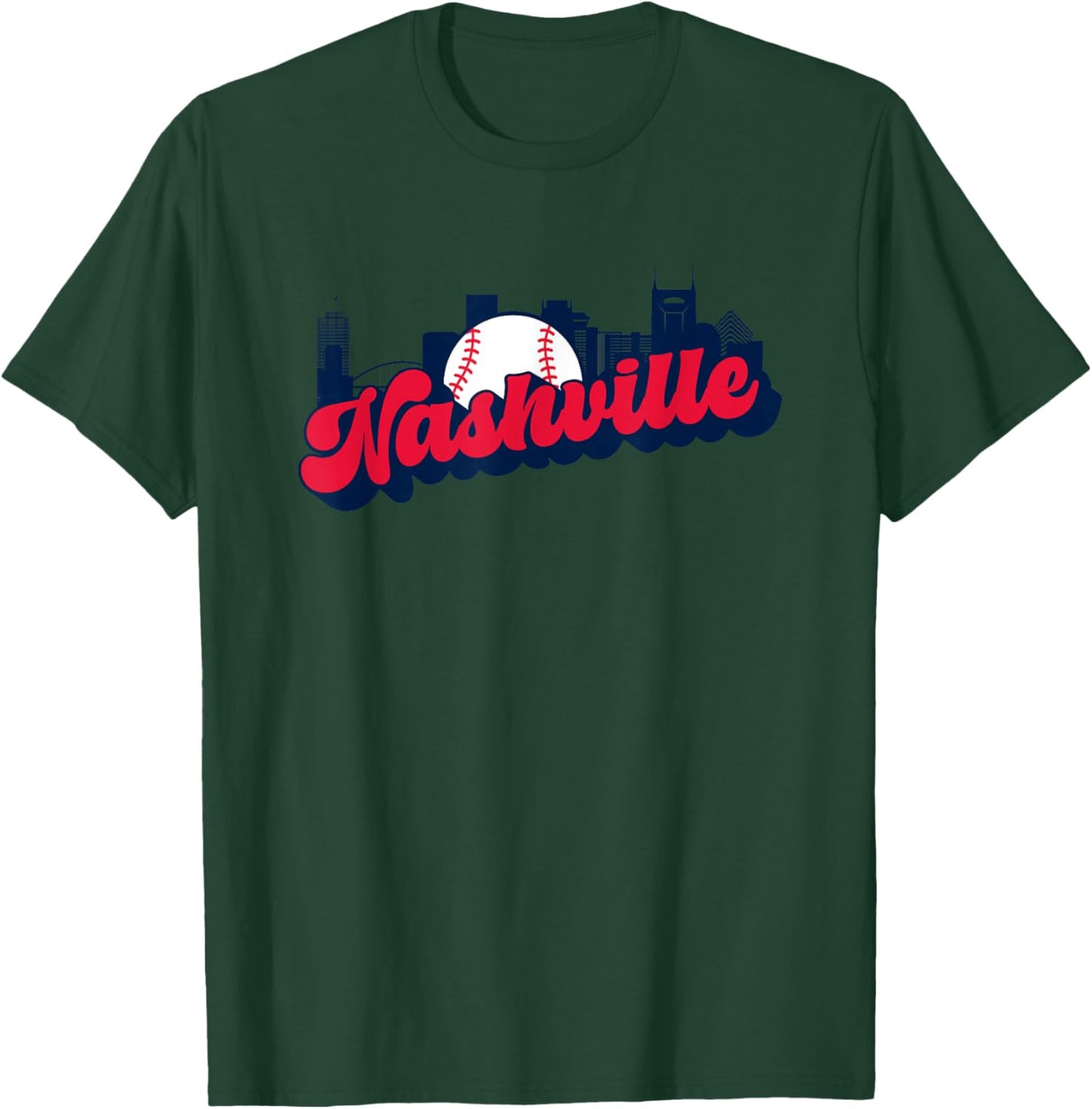Nashville Baseball Vintage City Skyline Retro Baseball Lover T-Shirt - T-Shirt | Forest