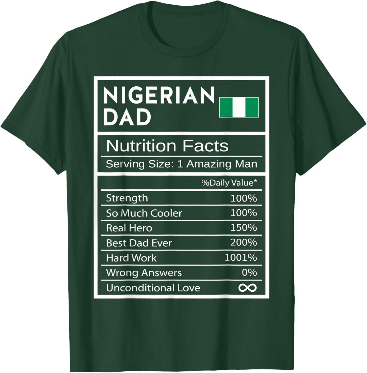 Nigerian Dad Nutrition Facts National Pride Gift Dad T-Shirt - T-Shirt | Forest