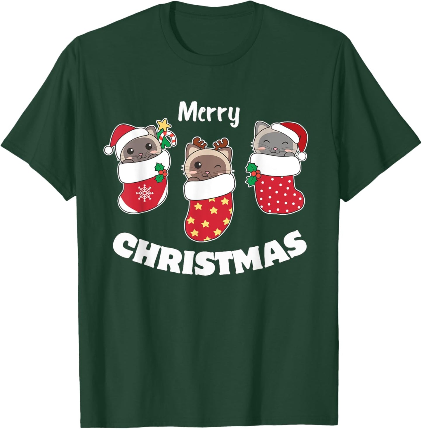 Cute Siamese Cats In Christmas Stockings For Christmas T-Shirt - T-Shirt | Forest
