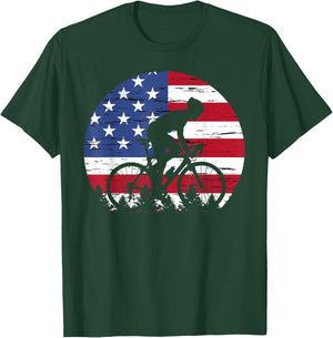 American Flag Bicycle Cycling 4th Of July Patriotic T-Shirt - T-Shirt | Forest