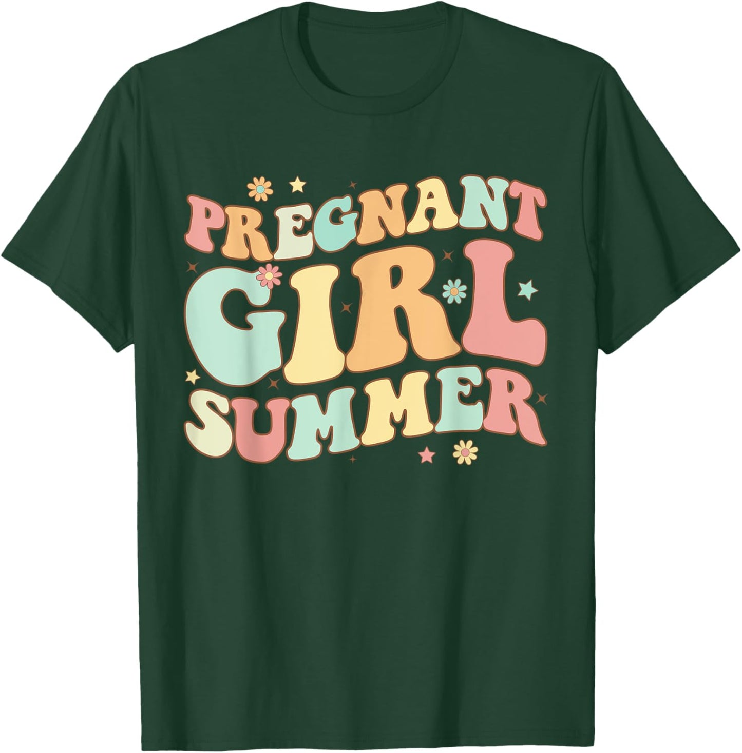 Groovy Pregnancy Reveal Pregnant Girl Summer Baby Shower T-Shirt - T-Shirt | Forest