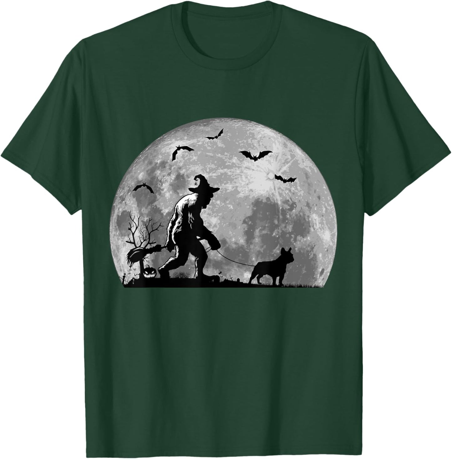 Bigfoot Walking French Bulldog Dog Sasquatch Halloween T-Shirt - T-Shirt | Forest