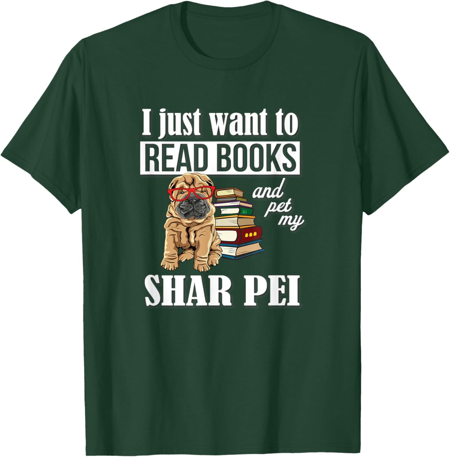 Kids Girls Funny Read Books & Pet Shar Pei Lover T-Shirt - T-Shirt | Forest
