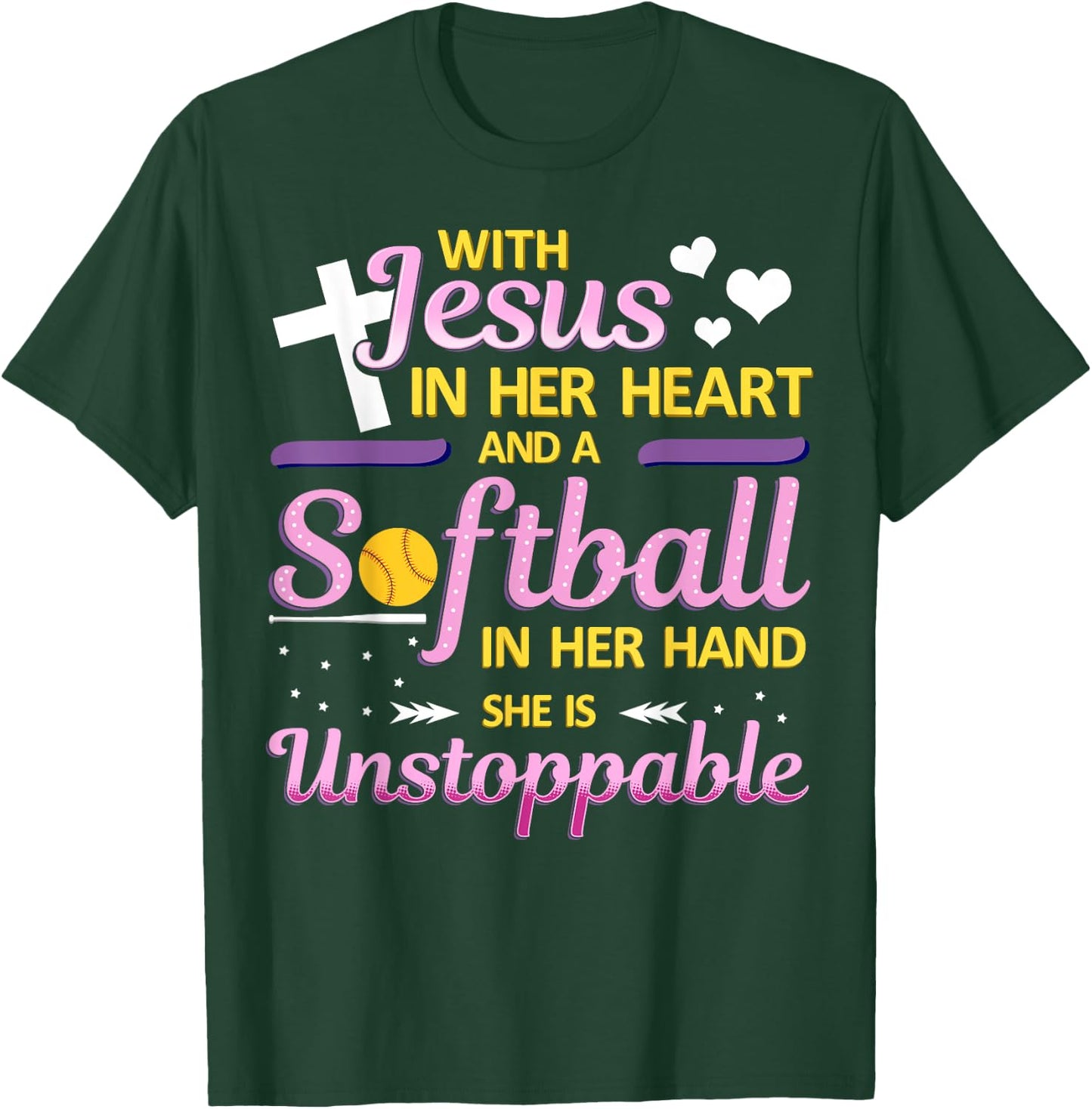 Jesus in Her Heart and Softball in Her Hand Christ Baseball T-Shirt - T-Shirt | Forest