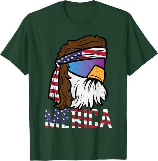 4th July Eagle Mullet Merica Flag Patriotic Men Women Kids T-Shirt - T-Shirt | Forest