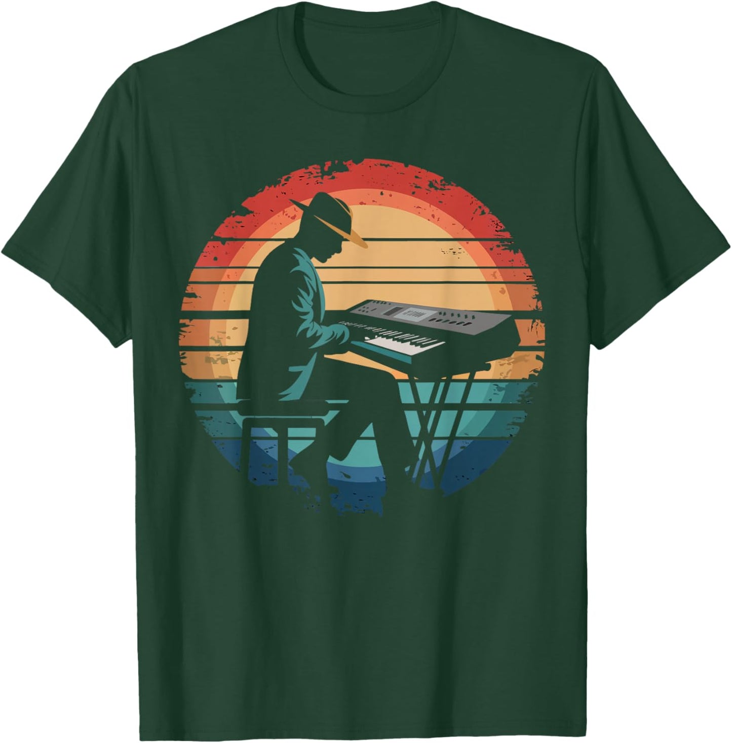 Retro Vintage Keyboard Player Sunset Music Lover Gifts Men T-Shirt - T-Shirt | Forest