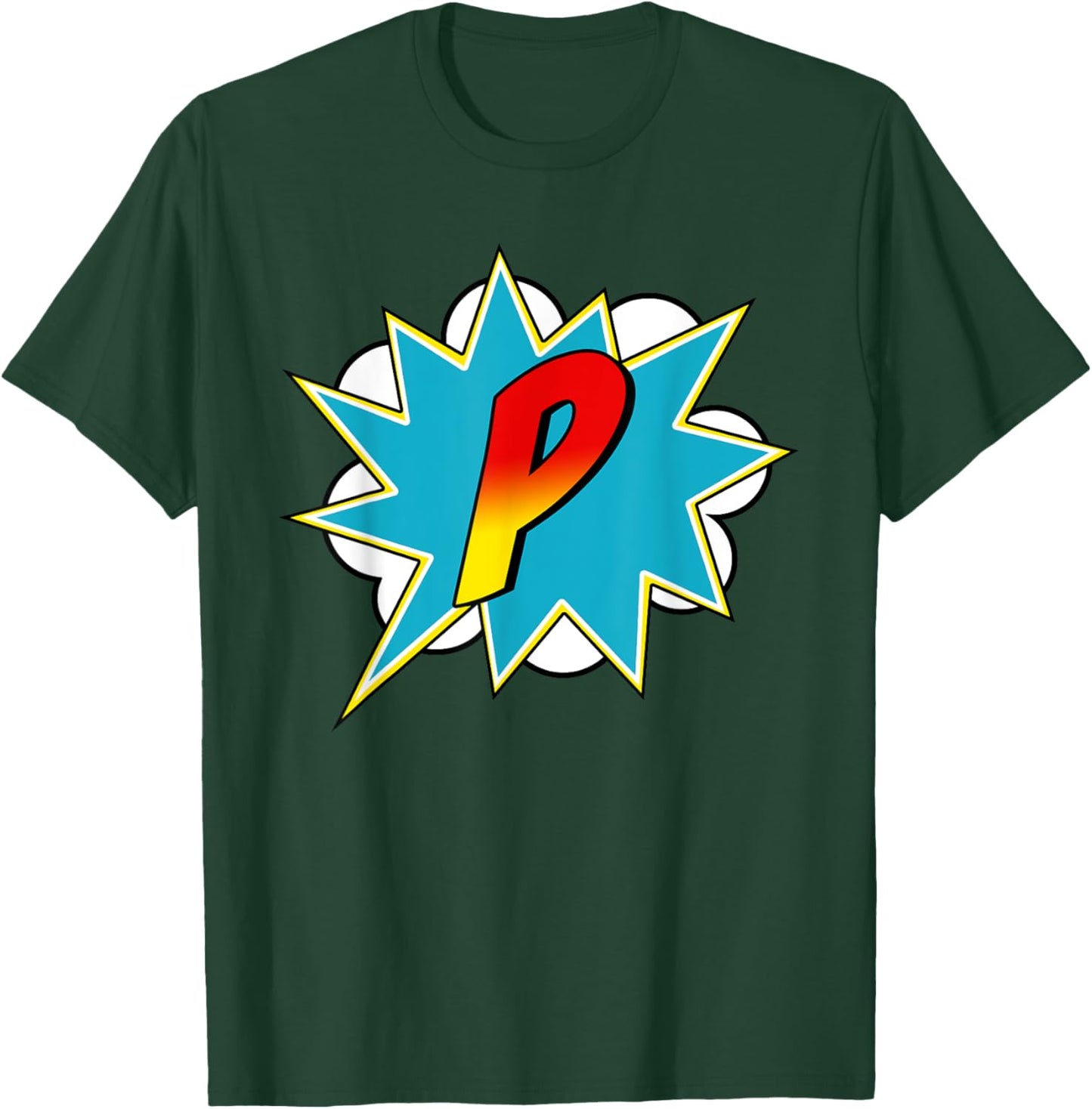Letter P Superhero Name Comic Letter Retro Costume T-Shirt - T-Shirt | Forest