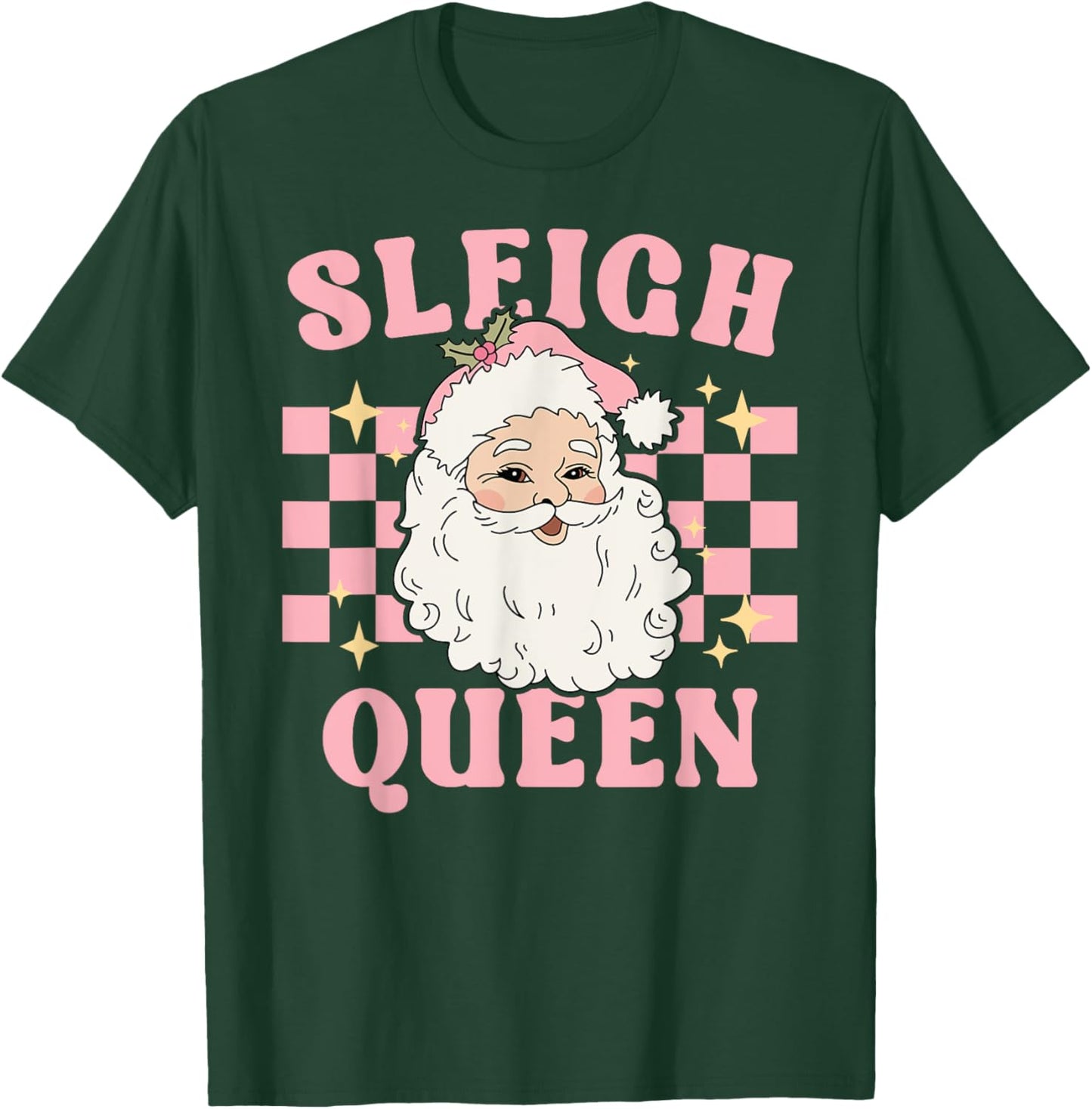 Groovy Vintage Pink Santa Cute Christmas Sleigh Queen T-Shirt - T-Shirt | Forest