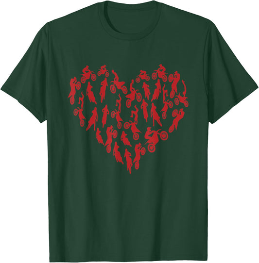 Motocross Heart - Dirtbike Supercross Valentines Day Hearts T-Shirt - T-Shirt | Forest