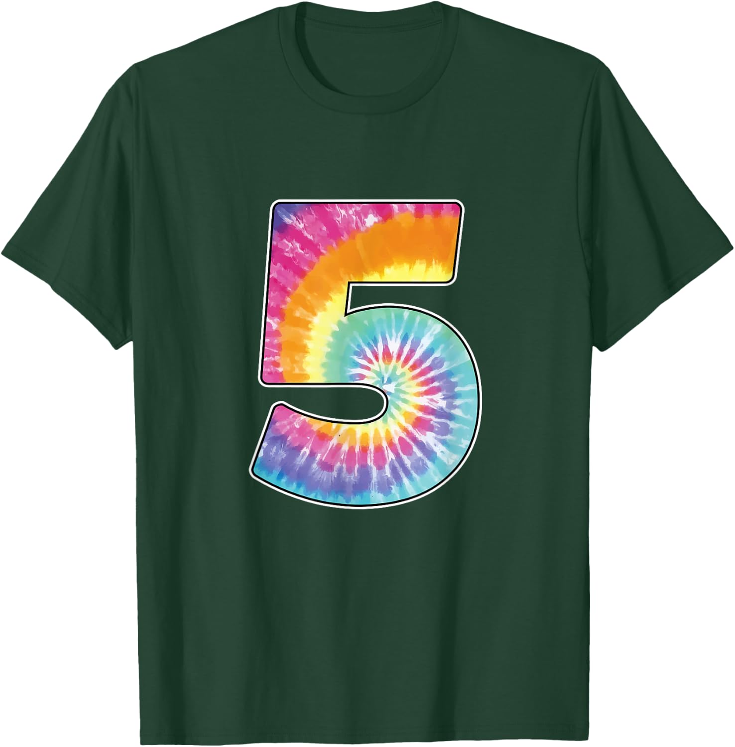 Number 5 Team Event Shirt or Age 5 Birthday Tie Dye Gift T-Shirt - T-Shirt | Forest