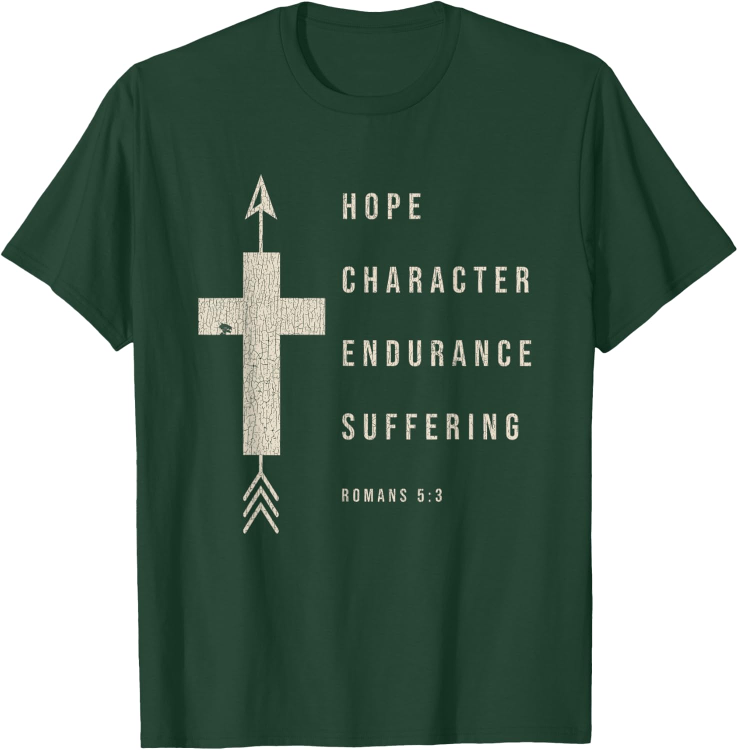 Vintage Hope Character Endurance Scripture Romans 5:3 Jesus T-Shirt - T-Shirt | Forest
