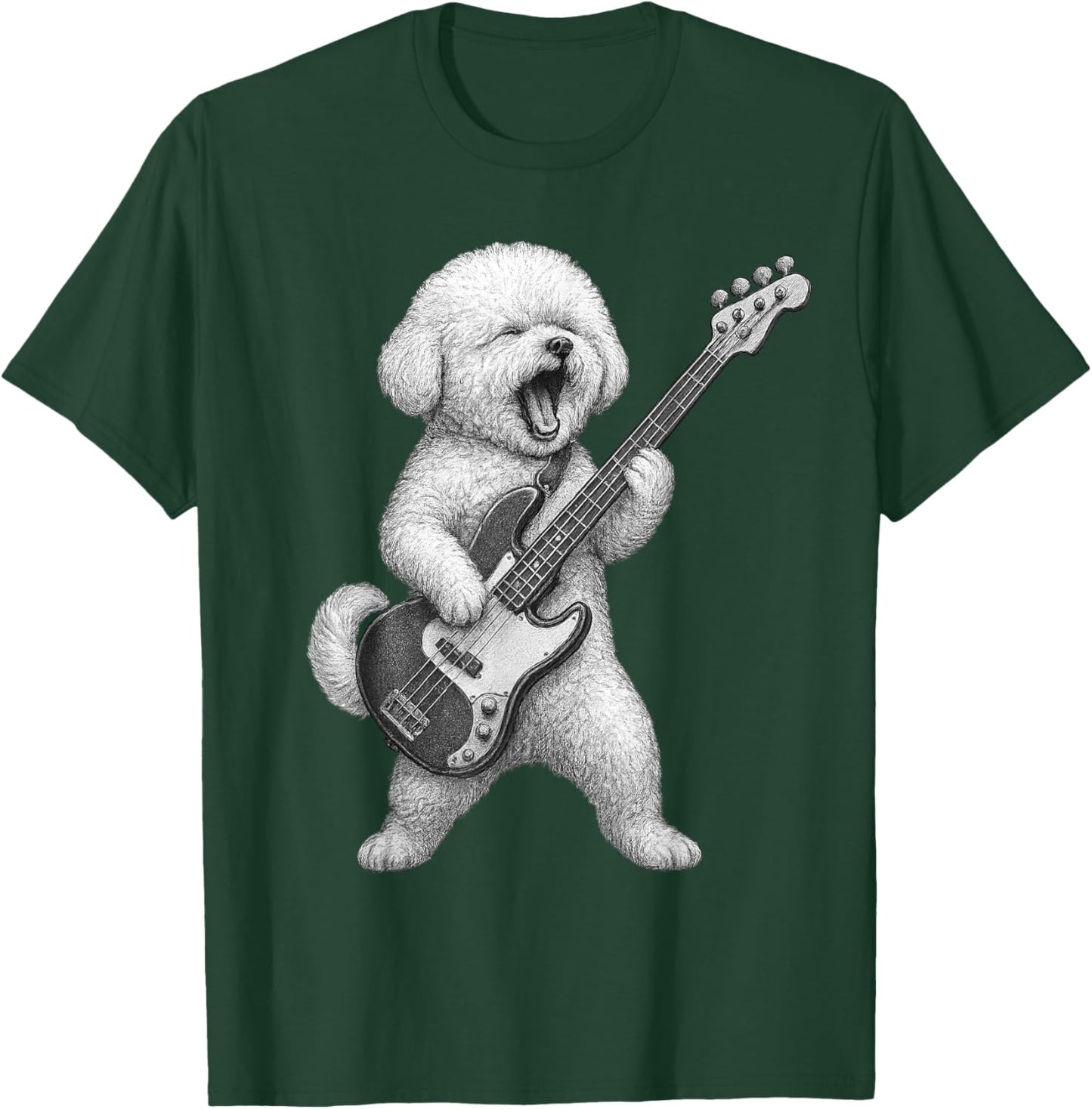 Bichon Frise Playing Bass Guitar Rock Music Dog Lover Men Women Kids T-Shirt - T-Shirt | Forest