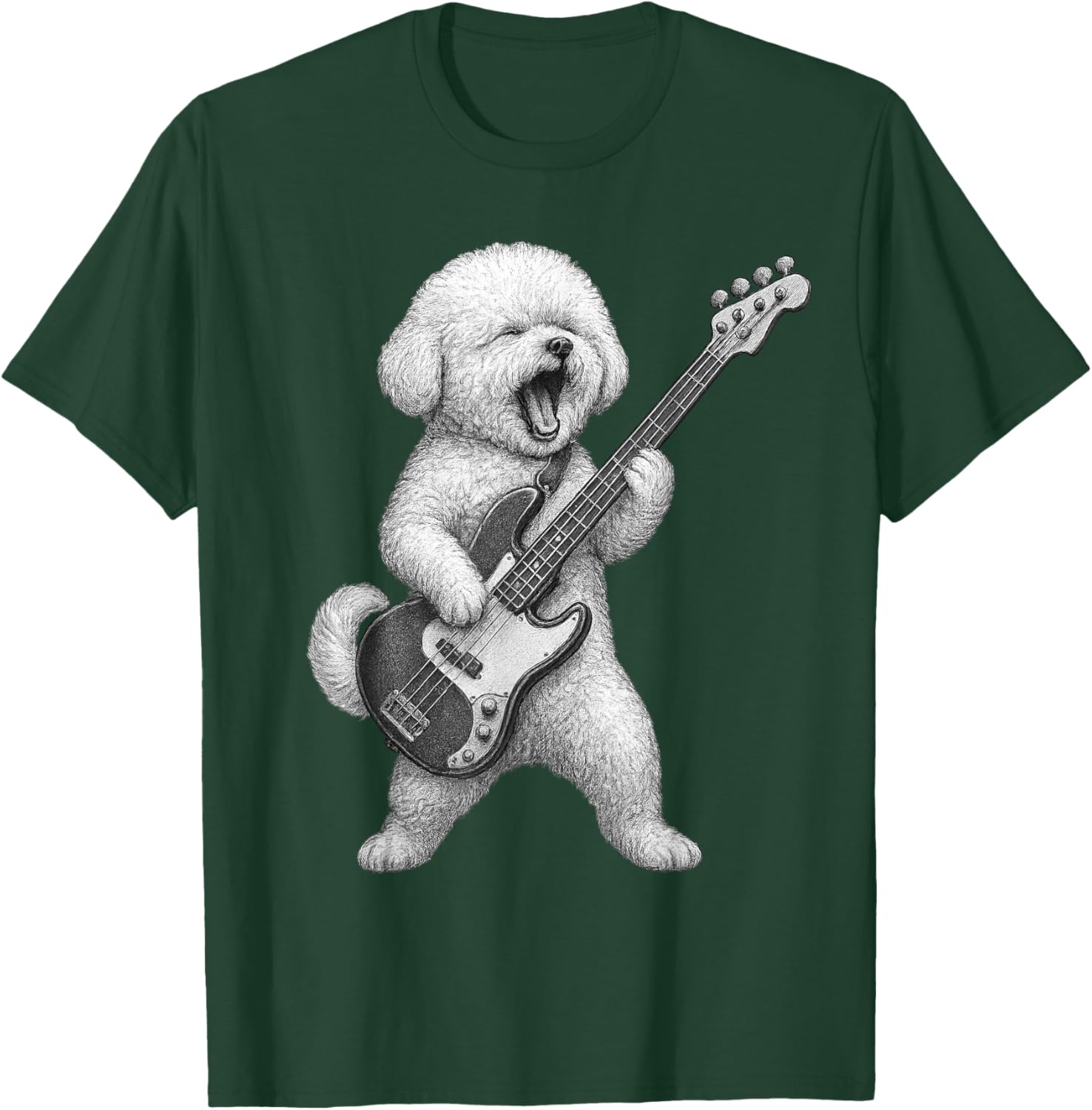 Bichon Frise Playing Bass Guitar Rock Music Dog Lover Men Women Kids T-Shirt - T-Shirt | Forest