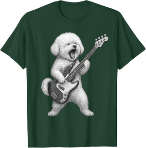 Bichon Frise Playing Bass Guitar Rock Music Dog Lover Men Women Kids T-Shirt - T-Shirt | Forest