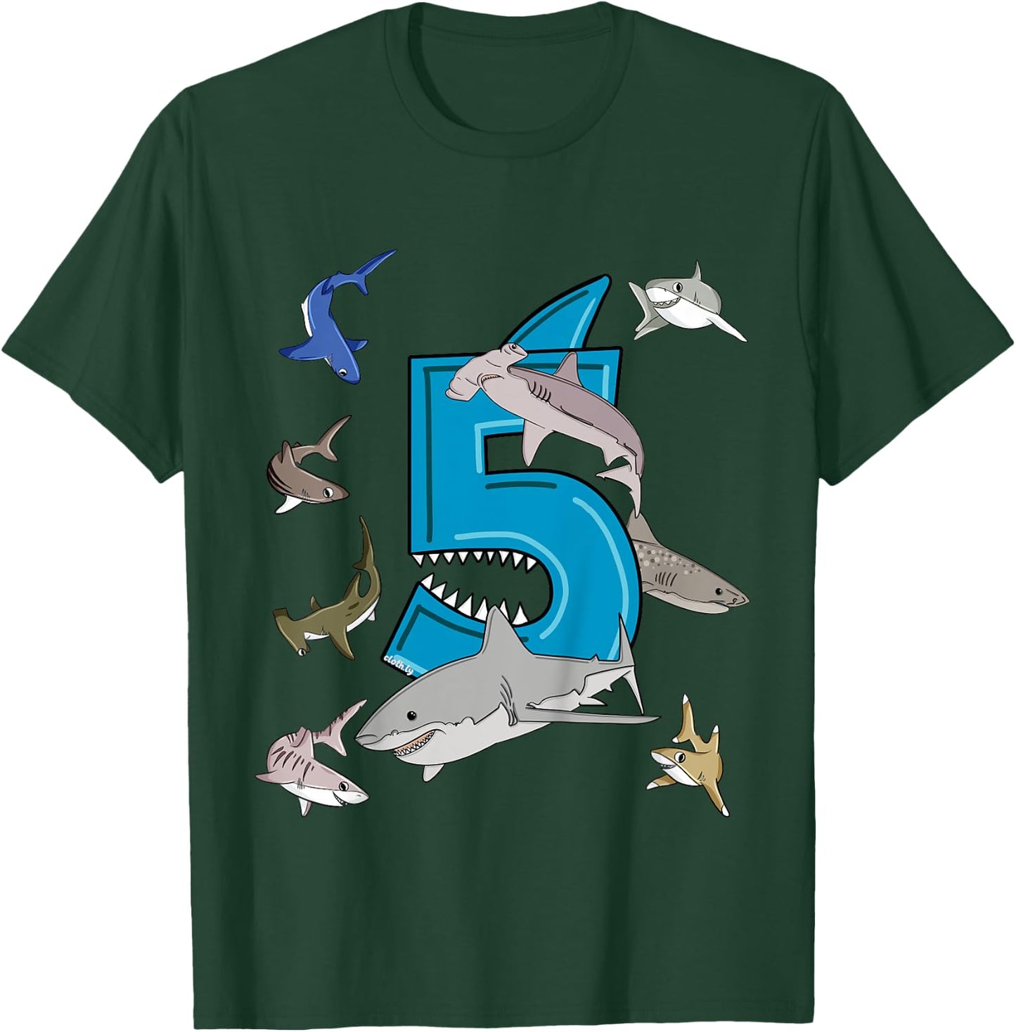 5th Birthday boys shark white shark T-Shirt - T-Shirt | Forest