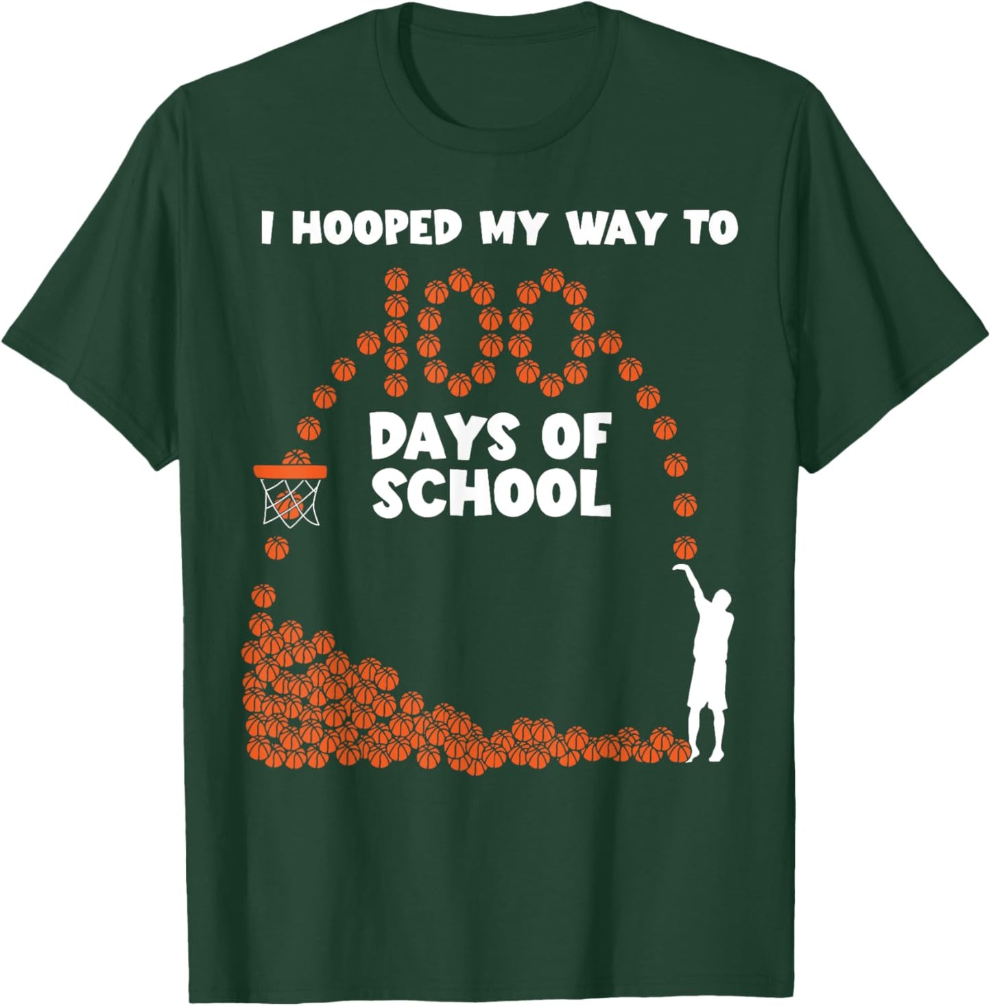 Hooped My Way 100 Days School Basketball 100th Day Boys Kids T-Shirt - T-Shirt | Forest
