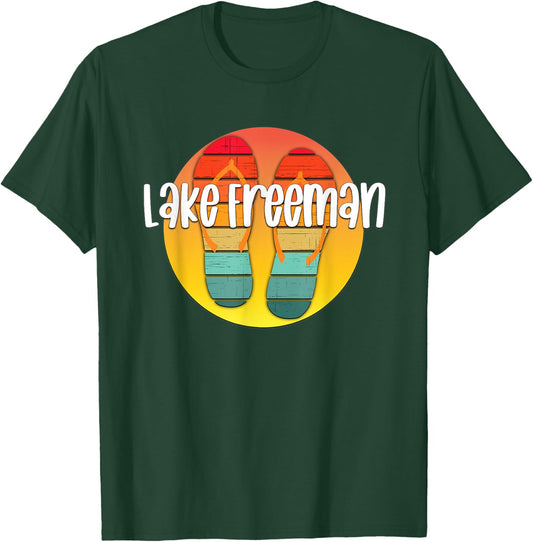 Lake Freeman Indiana Retro Flipflop Sunset Graphic T-Shirt - T-Shirt | Forest