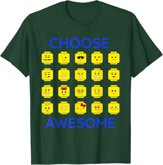 Choose Awesome Building Brick Faces Plastic Blocks Heads T-Shirt - T-Shirt | Forest