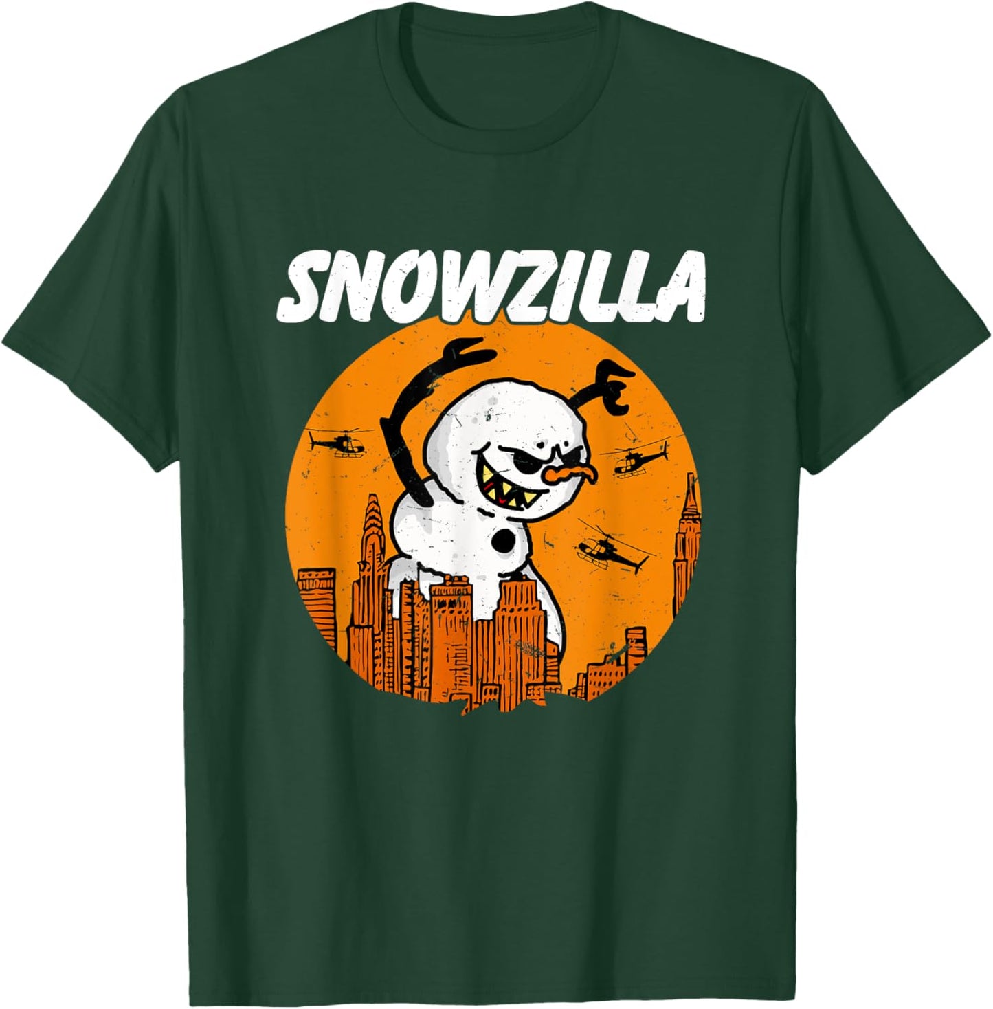 Snowzilla Japanese Monster Snowman Sunset Kaiju Christmas T-Shirt - T-Shirt | Forest