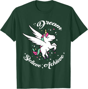 Dream Believe Achieve - Funny Unicorn Novelty Gift T-Shirt - T-Shirt | Forest