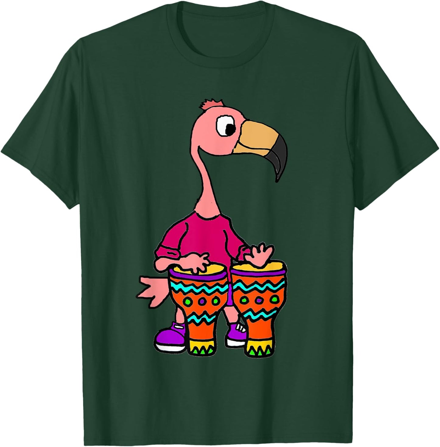 SmileteesMusic Cute Flamingo Playing Bongo Drums T-Shirt - T-Shirt | Forest