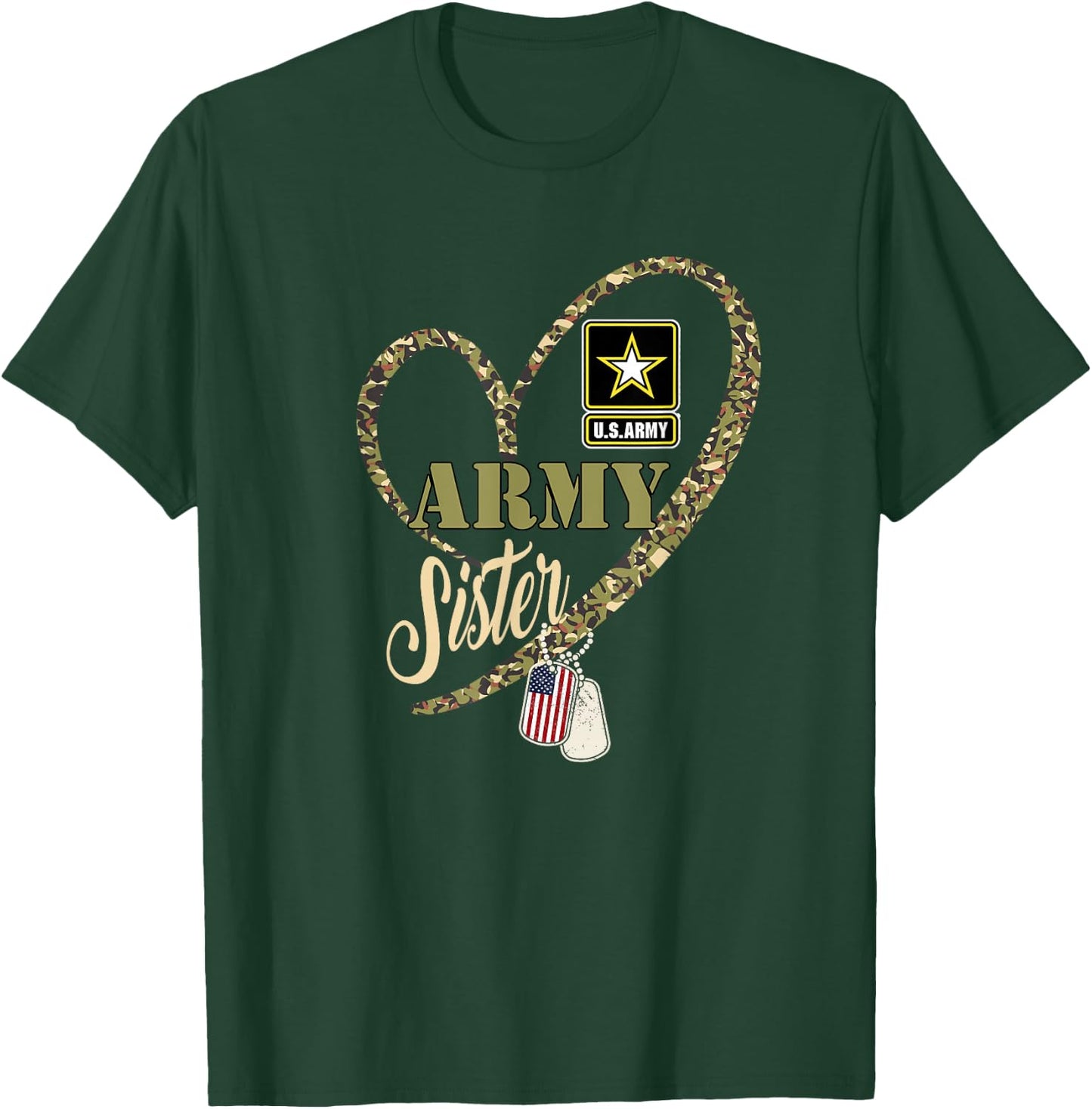 Proud Army Sister Clothing Funny Military Heart Camouflage T-Shirt - T-Shirt | Forest