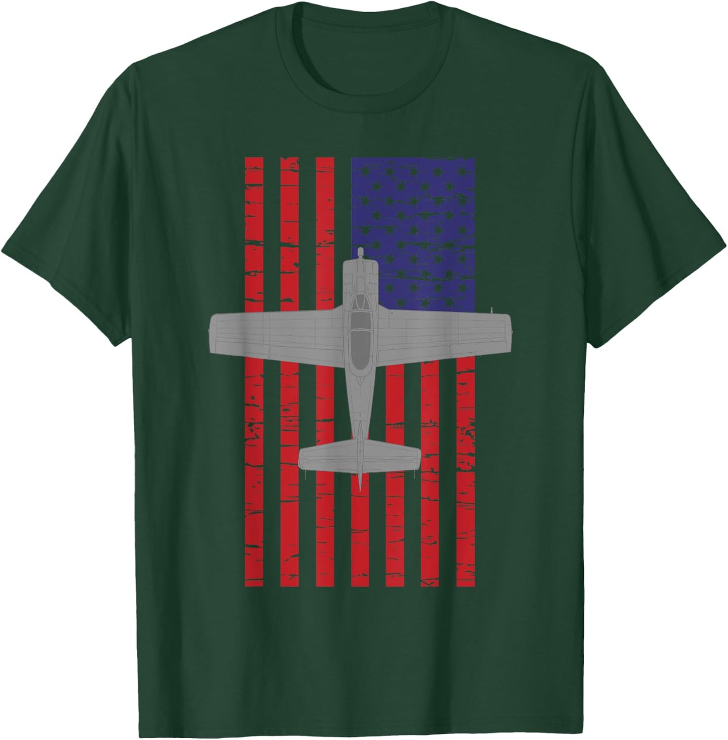 T-28 Trojan Pilot American Flag Plane T-Shirt - T-Shirt | Forest