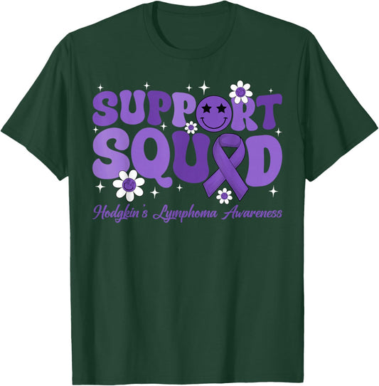 Retro Groovy Support Squad Hodgkins Lymphoma Lavender Ribbon T-Shirt - T-Shirt | Forest