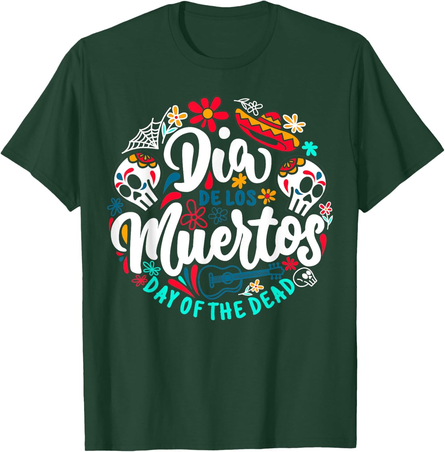 Day of the Dead Dia de los Muertos Sugar Skull Halloween T-Shirt - T-Shirt | Forest