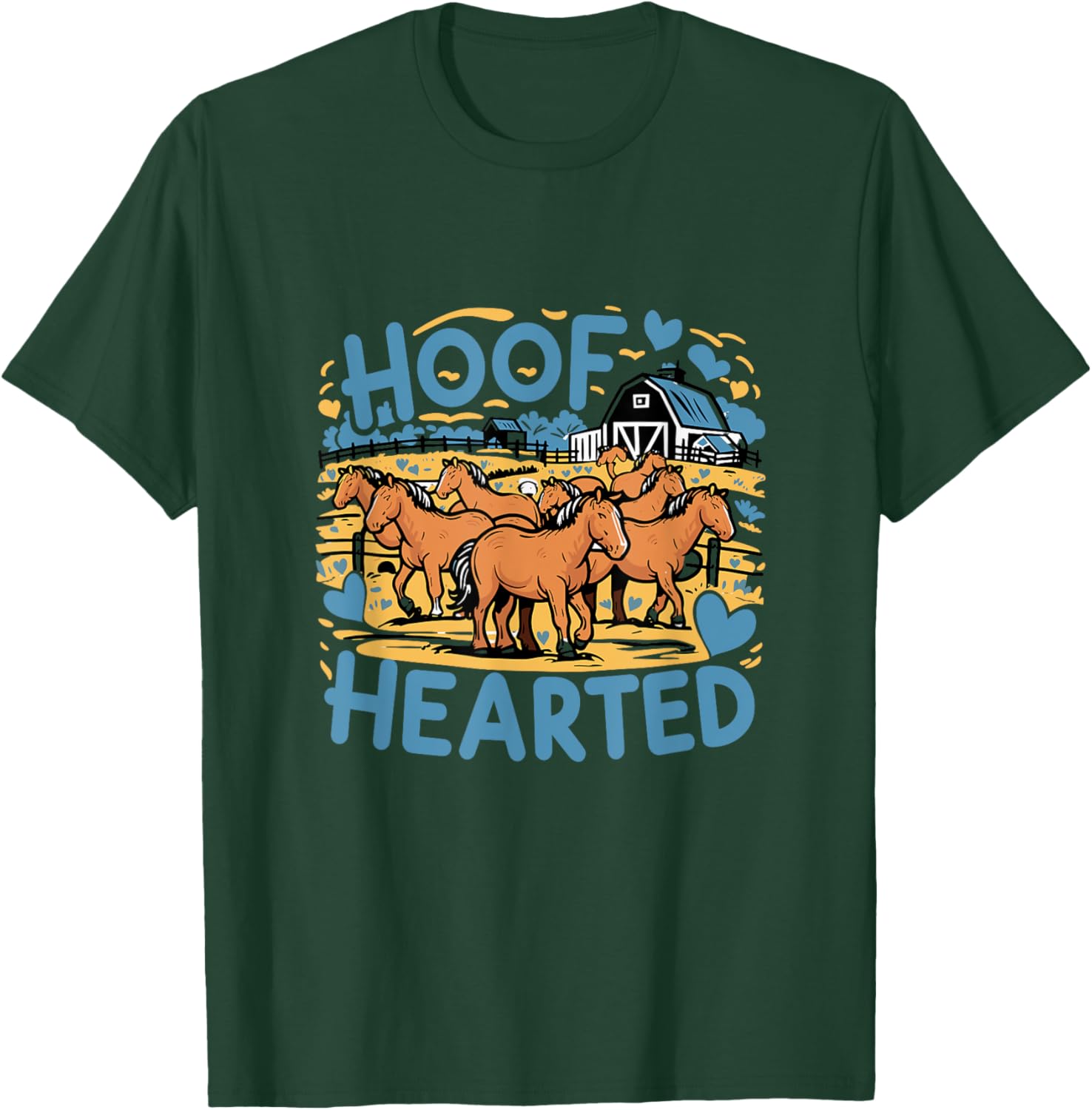 Hoof Hearted Funny Horse Lover Cowboy Humor Graphic T-Shirt - T-Shirt | Forest